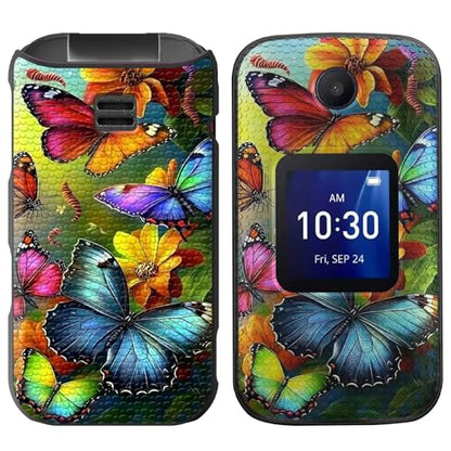 for Alcatel Go Flip 4 / TCL Flip Go/TCL Flip Pro Case with 1 X Screen Protection, Slim Hard Shell Cover Protection with Kickstand Full Body Shockproof Phone Case, Butterfly