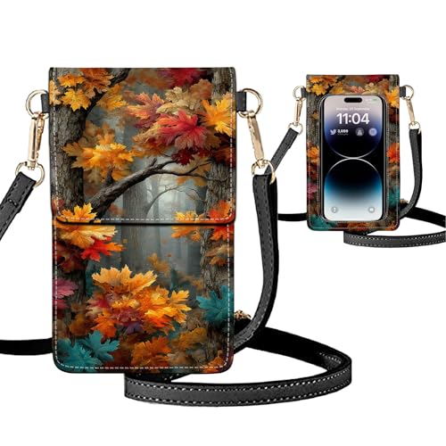 Small Crossbody Bags for Women Touchscreen Cell Phone Bag Cross Body Purses with adjustable Strap,Gifts For Teenage Girls - color: The Autumn Forest
