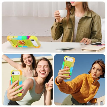 MARKILL Compatible with iPhone Air Case 6.5 Inch 2025 with 360 Degree Rotate Ring Stand, Military Grade Drop Protection Full Body Rugged Protective Case Kids - color: Rainbow Green, size: iPhone Air 6.5"