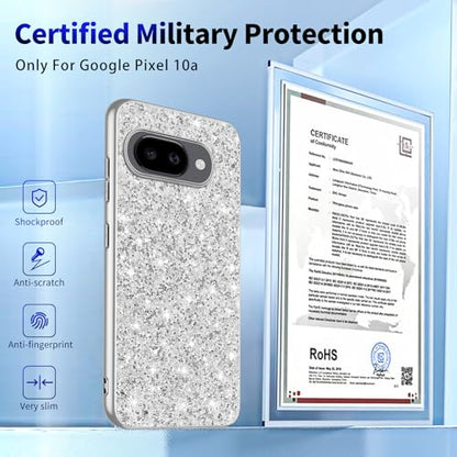 Glitter Case for Google Pixel 10A Phone Case for Women Girls, Slim Ultra Thin Matte Back Shockproof Protective Cover for Google Pixel 10A 5G Crystal Bling Case (Silver) - color: Silver