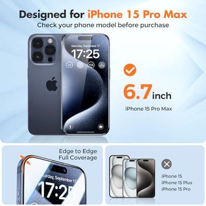 UNBREAKcable 3-Pack Screen Protector for iPhone 15 Pro Max, Double Shatterproof Tempered Glass [Easy Installation Frame] [HD Clear] [9H Hardness] [Full Coverage] for iPhone 6.7 inch - size: iPhone 15 Pro Max