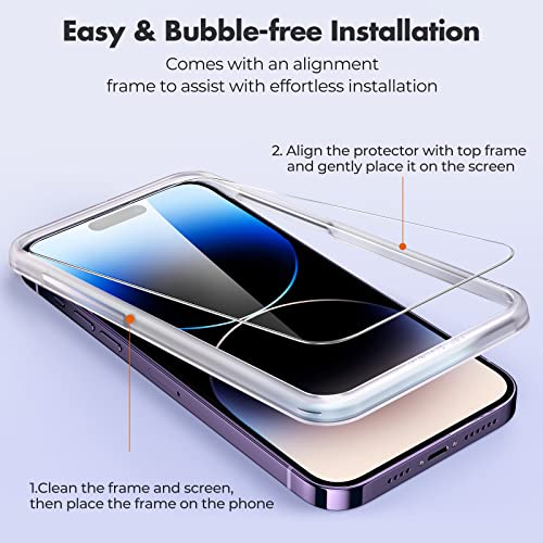 UNBREAKcable 3-Pack Screen Protector for iPhone 14 Pro Tempered Glass | Shatterproof, Easy Install, 9H Hardness, 99.99% HD Clear, Bubble-Free, Anti-Fingerprint, Scratch Resistant, Case Friendly - size: iPhone 14 Pro