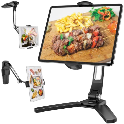AboveTEK iPad Wall Mount, 3 in 1 Highflex 360° Under Cabinet iPads Mount for Kitchen, Tablet Celling Under Counter Holder, Kitchen Tablet Mount Fits 4.7" to 13.5" iPad, mini, Air, Surface Pro - Black - color: black