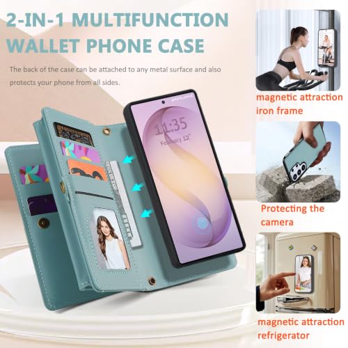 for Samsumg Galaxy S26 Ultra Wallet Case, Detachable Magnetic Phone Case,Faux Leather Strap Wallet,with RFID Blocking,Zipper Card Holder,Shoulder Straps (Blue) - color: Blue, size: Samsumg Galaxy S26 Ultra