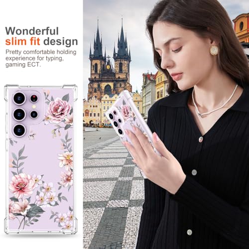Hungo Galaxy S24 Ultra Case Floral Flower Clear with Design Cute, Girly for Women Girls Floral Transparent Case Compatible with Samsung Galaxy S24 Ultra Pink Lily - color: Pink Lily