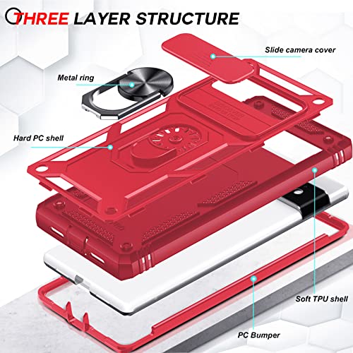 LeYi for Google Pixel 6 Pro Case: Case for Pixel 6 Pro with Slide Camera Cover, 360 Full Body Military-Grade Phone Case with Kickstand for Pixel 6 Pro, Red - color: Red