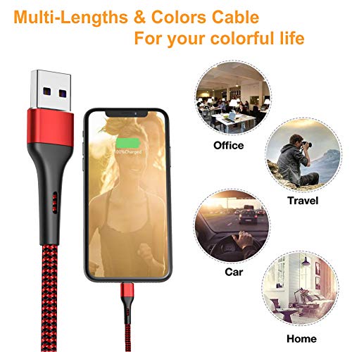 Durcord iPhone Charger 6FT/6/3/1.5, Lightning Cable Fast Charging Cable Nylon Braided Cord Compatible with iPhone 14/13/12/11 Pro Max/XS MAX/XR/XS/X/8/7/Plus/6S/6/SE/5S/iPad