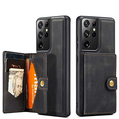 Simicoo Compatible with Samsung S22 Ultra Detachable Magnetic Wallet case Credit Card Holder Money Clip Front Pocket Stand Leather Men Women Wallet Double Shockproof S22 Ultra (Black) - color: Black