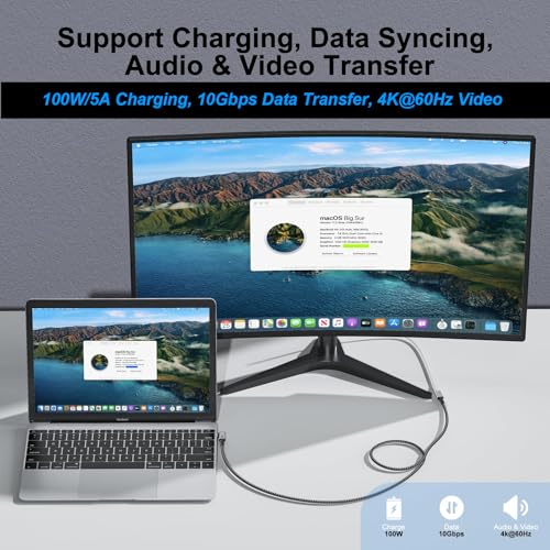 USB C Extension Cable, USBC Right Angle Extender Cord 6 FT USB 3.1(10Gbps) Male to Female 100W Fast Charging Cable Compatible for MacBook Pro/Air, Switch, Laptop, Tablet and Mobile Phone - size: 6.6FT