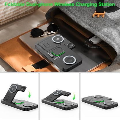 Dual Phone Foldable Wireless Charging Station for Apple, Couple&Family Use - color: Black