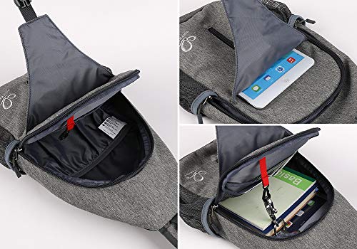 WATERFLY Crossbody Sling Backpack Sling Bag Travel Hiking Chest Bag Daypack | Small Hiking bag,Multi-compartment storage,Water-resistant,Breathable back pad,Reversible adjustable shoulder strap - color: Gray