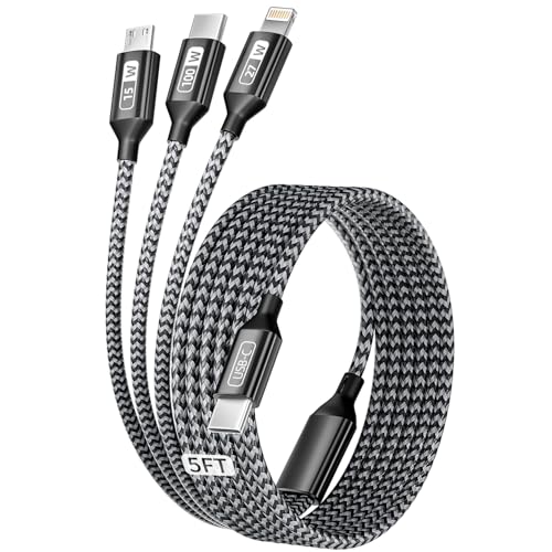 100W USB C Multi Charging Cable, 3 IN 1 USB C Charger Cable Fast Charging - color: Blackgrey, size: 1Pack 5FT
