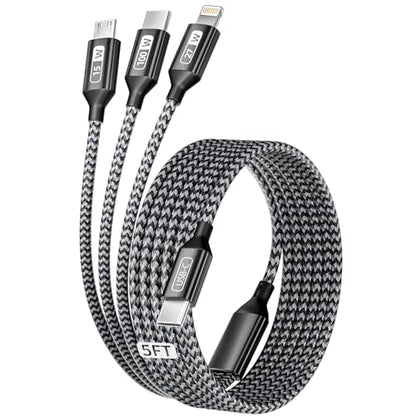 100W USB C Multi Charging Cable, 3 IN 1 USB C Charger Cable Fast Charging - color: Blackgrey, size: 1Pack 5FT