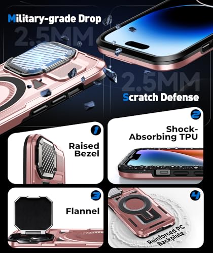 DASFOND Shield Series for iPhone 13 Pro Case with Camera Stand Cover [Compatible with MagSafe] Full Body Military Shockproof Protection Heavy Duty Rugged Magnetic Phone Case iPhone 13 Pro, Pink - color: Pink, size: Camera Stand iPhone 13 Pro