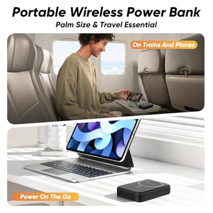 Power Bank 10000mAh Compatible with MagSafe, Magnetic Portable Charger with Digital Display, 15W Wireless Fast Charging, Built-in 3 Cables Compatible with iPhone 17/16/15/14/13/12 Series (Black) - color: Black