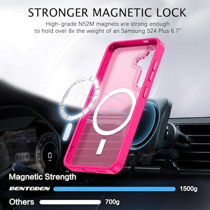 BENTOBEN Magnetic for Samsung Galaxy S24 Plus Case [Compatible with Magsafe] Translucent Matte Slim Fit Shockproof Anti-Yellow Women Men Protective Phone Cases Cover for Galaxy S24 Plus 6.7", Hot Pink - color: Hot Pink