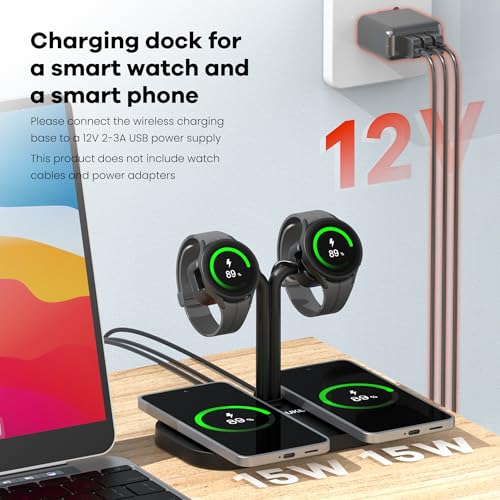 4 in1 Dual Wireless Charging Dock and Dual Watch Stand - color: A422SW-Black