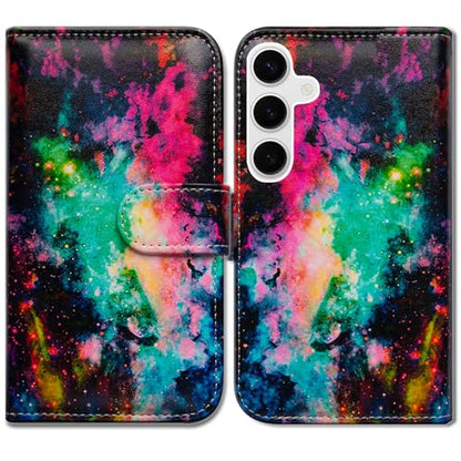 Bcov Case for Galaxy S25 FE, Colorful Universe Sky Leather Flip Phone Case Wallet Cover with Card Slot Holder Kickstand - color: Colorful Universe Sky
