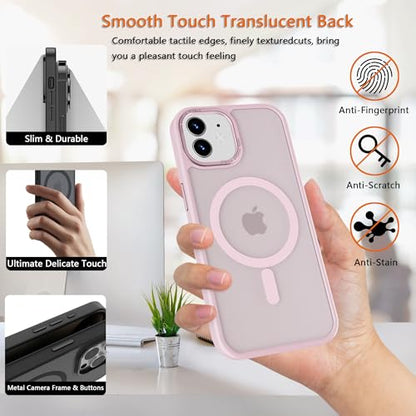 Magnetic iPhone 12/12Pro case,Compatible with Magsafe, Military-Grade Protection,Slim Translucent Matte Shockproof with Anti-Scratch Anti-Fingerprint Phone Cover (Pink, iPhone 12/12Pro) - color: Pink, size: iPhone 12/12Pro