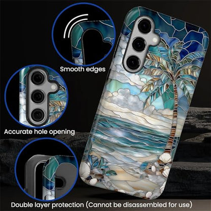 Case for Samsung Galaxy S25 FE, 2 in 1 PC Hard Shell Silicone Inner Bumper Anti-Scratch Full-Body Cover Shockproof Slim Design Beach Palm Tree - color: Beach Palm Tree, size: Galaxy S25 FE