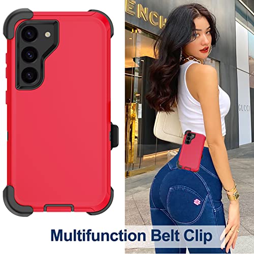 for Samsung Galaxy S23 Case with Belt Clip Holster, 2 x Screen Protector, Heavy Duty Military Grade Full Body Shockproof Dust-Proof Rugged Protective Cover for Samsung S23 5G (Red) - color: Red