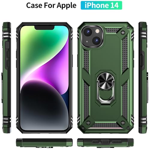 iPhone 14 Case with HD Screen Protector, Military Grade 16ft Drop Tested, Ring Shockproof, Army Green - color: Army Green, size: iphone 14