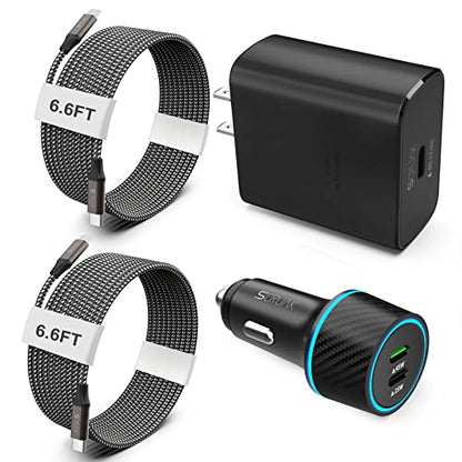 S25 S26 Ultra Charger Type C, SCRUAK 45W Super Fast USB-C Wall/Car Charger - size: 6.6FT+6.6FT