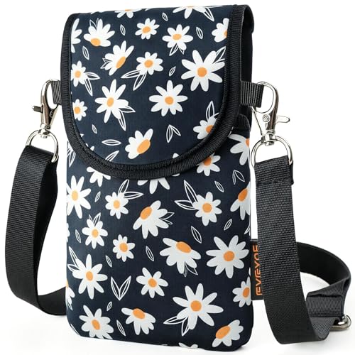 Neoprene Phone Sleeve Pouch Case Bag for Men Women w/Crossbody Strap/Neck Lanyard for iPhone 17/16/15/14 Pro Max, Samsung S25，Pixel 10 - color: Chrysanthemum Cell Phone Sleeves