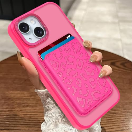 Magnetic Designed for iPhone 15 Case 6.1" 2023, Hot Pink | [Compatible with Magsafe] [with Wallet & Card Holder] [Cute Cheetah Print] Slim Translucent Matte Phone Case - color: Hot Pink+Cheetah, size: iPhone 15