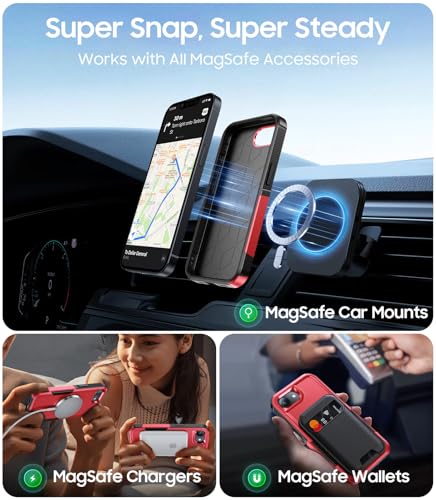 Magnetic for iPhone 17e Case Rugged Dual-Layer Shockproof Red | Military-Grade Heavy Duty Protection, Fit for Magsafe, Matte Finish Scratch Resistant Anti-Fingerprint Anti-Slip Phone Cover - color: Red