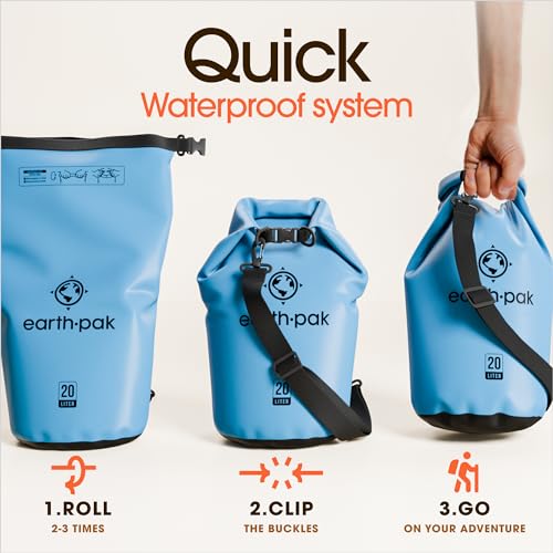 Earth Pak Waterproof Dry Bag - Roll Top Waterproof Backpack Sack Keeps Gear Dry for Kayak with Waterproof Phone Case - color: Light Blue, size: 5L