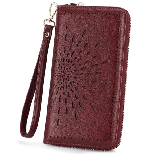 APHISON Wallet Women Large Capacity Clutch Purse For Ladies Card Holder RFID Wristlet Phone Zipper Coin Travel Pocket - color: 09-magenta