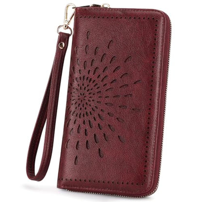 APHISON Wallet Women Large Capacity Clutch Purse For Ladies Card Holder RFID Wristlet Phone Zipper Coin Travel Pocket - color: 09-magenta