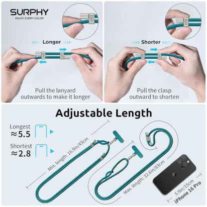 SURPHY Phone Lanyard Crossbody, Phone Strap Crossbody with 2 Tether Tabs - color: Teal