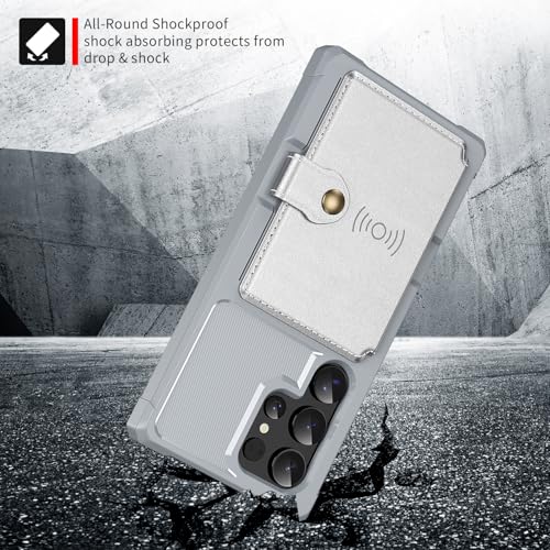 for Samsung Galaxy S23 Ultra 6.8" Case with Card Holder, Compatible with Magnetic Car Mount, Heavy Duty Shockproof Rugged Soft TPU Back Leather Flip Wallet Phone Cover, Silver - color: Silver, size: Samsung Galaxy S23 Ultra
