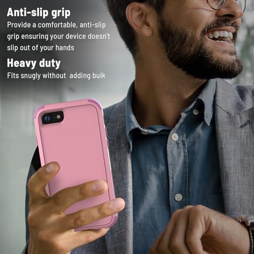 X-belmox Heavy Duty Phone Case for iPhone SE 3rd Generation Drop Proof Pink | with Screen Protector 3 in 1 iPhone SE 2020/2022 Case [Shockproof] Rugged Protective Cover for iPhone 7/8 4.7", pink - color: Pink