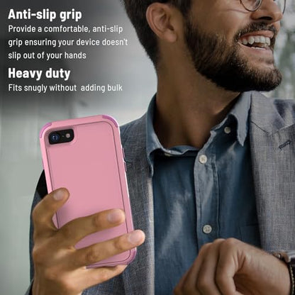 X-belmox Heavy Duty Phone Case for iPhone SE 3rd Generation Drop Proof Pink | with Screen Protector 3 in 1 iPhone SE 2020/2022 Case [Shockproof] Rugged Protective Cover for iPhone 7/8 4.7", pink - color: Pink