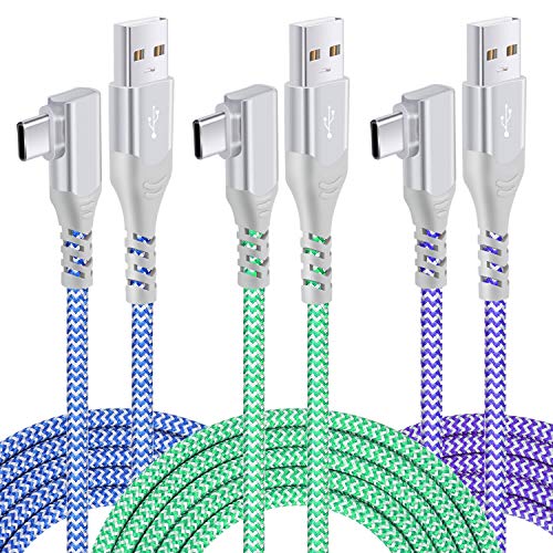 USB C Cable Fast Charging,3Pack 10ft Nylon Right Angle USB A to USB C Cable - color: Blue,Green,Purple, size: 10ft