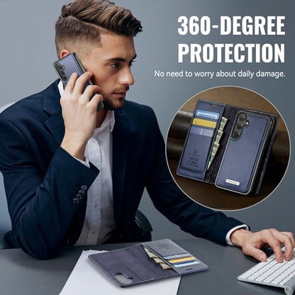 for Samsung Galaxy S25 5G 2in1 Detachable Wallet Case, Deep Blue | Compatible with Magsafe, Magnetic, RFID Blocking Card Holder, Shockproof, Kickstand, Wireless Charging, PU Leather Flip Cover - color: Deep Blue, size: Galaxy S25 - 6.2"