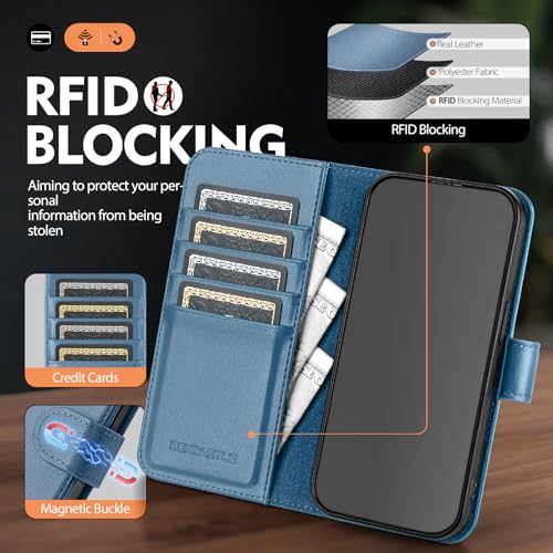 Compatible with Samsung Galaxy S26 Plus Genuine Leather Case Wallet with Card Holder,Women Men Real Leather Flip RFID Blocking Credit Card Slots Kickstand Protective Phone Cover,Light Blue - color: Light Blue, size: Samsung Galaxy S26 Plus - 6.7"