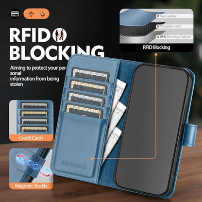 Compatible with Samsung Galaxy S26 Plus Genuine Leather Case Wallet with Card Holder,Women Men Real Leather Flip RFID Blocking Credit Card Slots Kickstand Protective Phone Cover,Light Blue - color: Light Blue, size: Samsung Galaxy S26 Plus - 6.7"