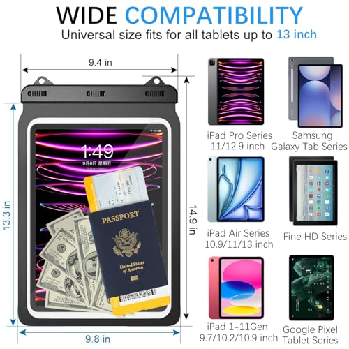 Universal iPad Waterproof Case Dry Bag Pouch for iPad Pro 12.9" 6th/5th/4th/3rd Gen iPad Pro 11" iPad 11th A16 iPad Air 6/5/4 10.9" Galaxy Tab S10+ S9+ S8+ Galaxy Tab S10/S9 FE+ - size: 12.9inch