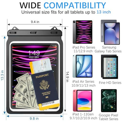 Universal iPad Waterproof Case Dry Bag Pouch for iPad Pro 12.9" 6th/5th/4th/3rd Gen iPad Pro 11" iPad 11th A16 iPad Air 6/5/4 10.9" Galaxy Tab S10+ S9+ S8+ Galaxy Tab S10/S9 FE+ - size: 12.9inch