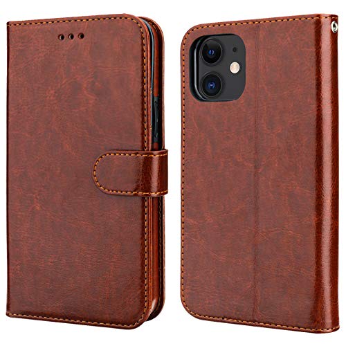 Bocasal Detachable Wallet Case Card Holder for iPhone 11, Brown | Kickstand Card Slots Holder PU Leather Magnetic Shockproof Wrist Strap Removable Flip Protective Cover 6.1 inch - color: Brown