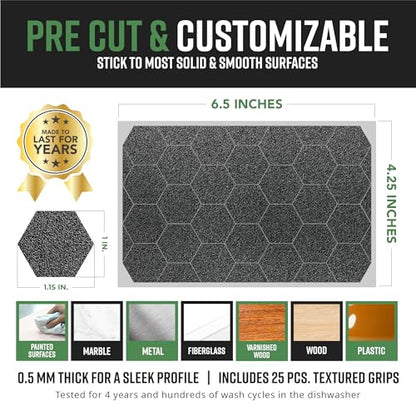 Dragon Grips Black Rubber Grip Tape - 25 Precut 1" Hex Griptape Stickers (Pack of 2), Non-Slip Adhesive for Cell Phones, Controllers, Guns, and Mouse Grip Tape, Rubberized Durable Texture, Made in USA - color: Black, size: 1" - 25pc 2 pack