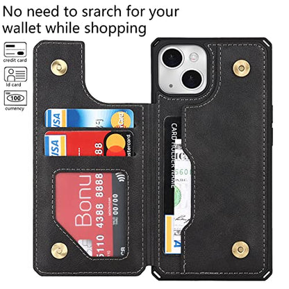 Cavor for iPhone 14 Wallet Case with Card Holder for Women, Black - color: B-BlBck