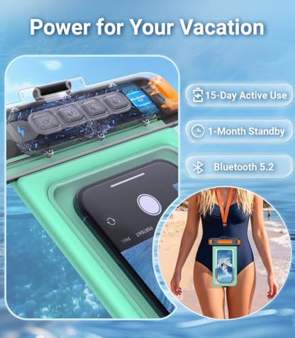IP68 Bluetooth Shutter Waterproof Phone Pouch Case,Floating,Green | Hands-Free Photo & Video Underwater Control.Large Waterproof Phone Case Universal Fit for 8.5" Phone(iPhone Samsung Google) - color: Green