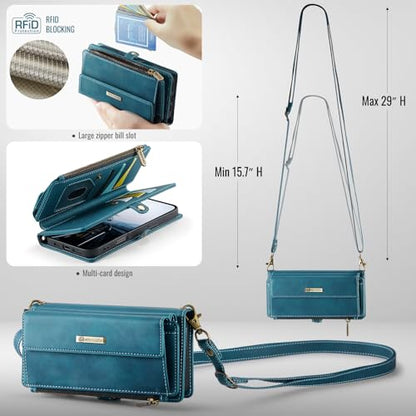 Wallet Case for iPhone 17 Pro Max – RFID Blocking PU Leather Phone Case with Card Holder, Zipper Pocket, Kickstand, Magnetic Closure, Shoulder & Wrist Strap, Blue Green - color: Blue Green, size: iPhone 17 Pro Max