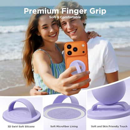 Magnetic Phone Grip Ring, Compatible with MagSafe, Upgraded Liquid Silicone for Secure Comfort, Rotating Finger Loop Ring Grip Holder for iPhone 17/16/15/14/13/12 Pro Max Plus, Lilac Purple - color: Lilac Purple