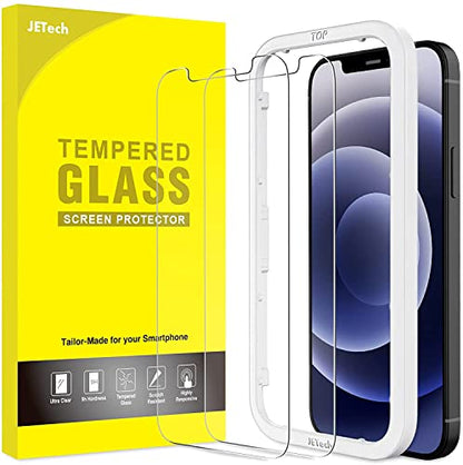 JETech Screen Protector for iPhone 12/12 Pro, 2-Pack | 9H Tempered Glass, HD Clear, Anti-Scratch Protection, Easy Installation Tool - size: iPhone 12/12 Pro